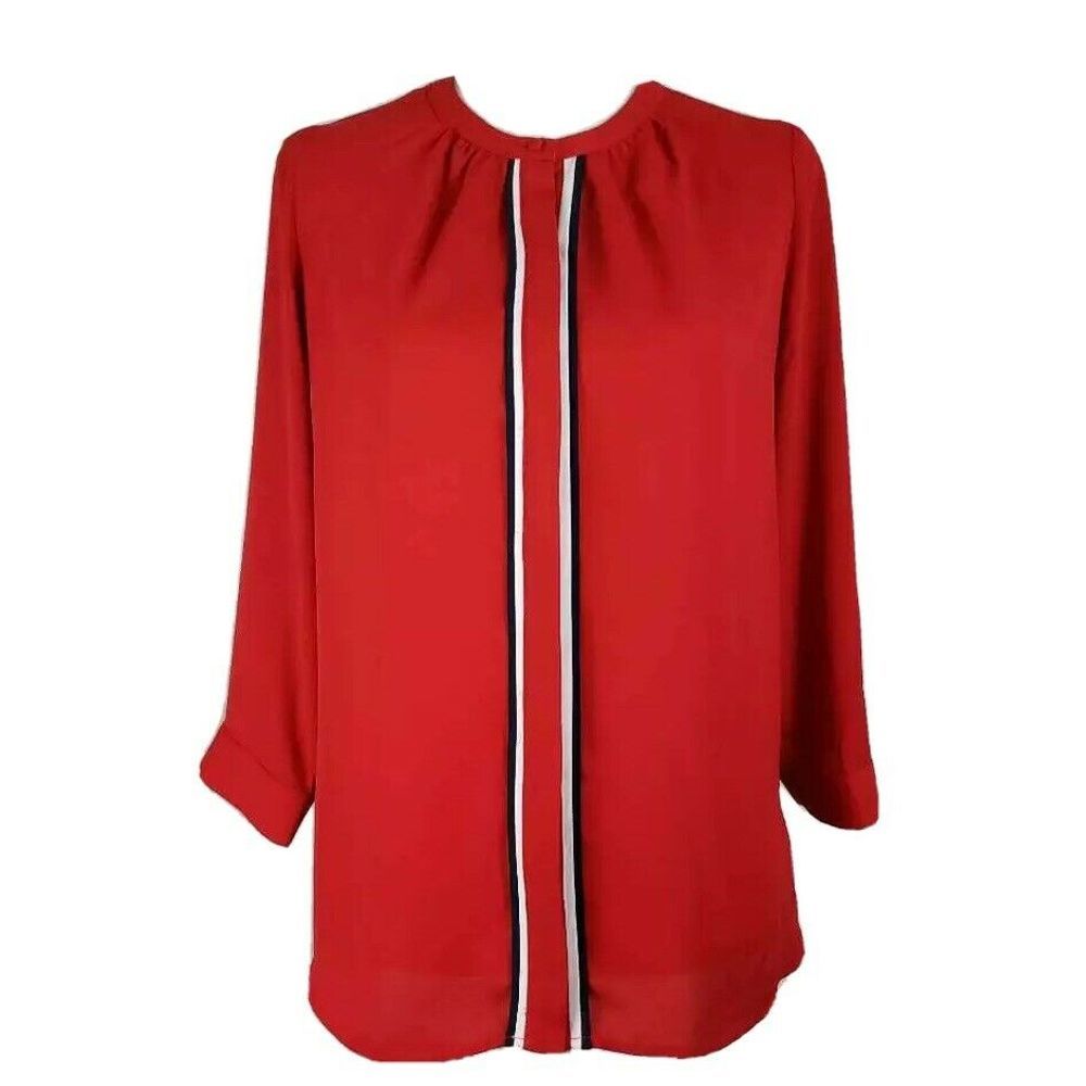 The Limited Red Long-Sleeve Blouse with Black & White Trim